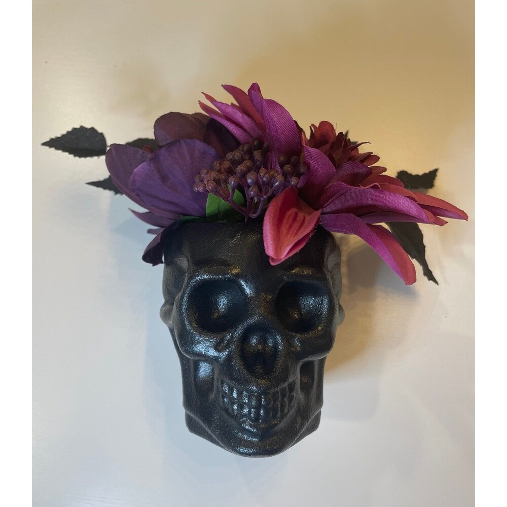 Target Halloween Black Skull Planter Faux Floral Decor Bullseye Playground